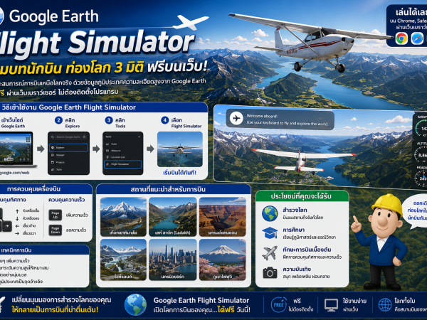Google Earth Flight Simulator เปลี่ยนคุณให้เป็นนักบิน ท่องโลก 3 มิติ ฟรี