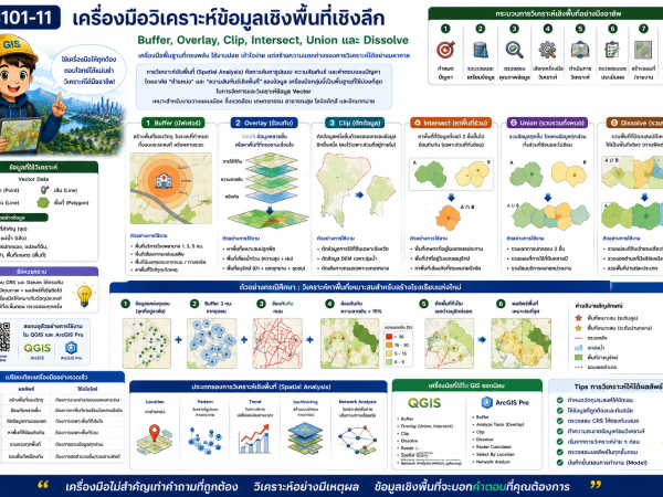 GIS101-11 เครื่องมือพื้นฐานที่ต้องใช้ Buffer, Overlay, Clip, Intersect, Union และ Dissolve 