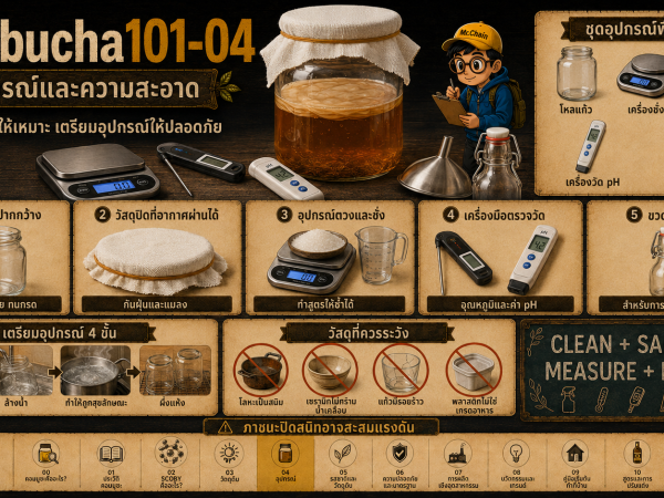 Kombucha101-05 วิธีทำคอมบูชะขั้นพื้นฐาน ตั้งแต่ชงชาจนถึงเริ่มการหมัก