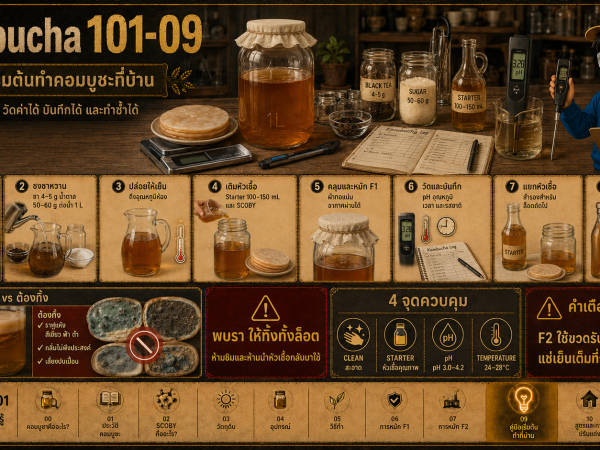 Kombucha101-10 สูตรคอมบูชะและการปรุงแต่ง ออกแบบรสชาติให้สมดุลและทำซ้ำได้